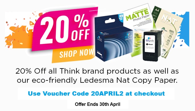 20% Off Think Brand and Ledesma Nat A4 Copy Paper