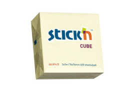 ValueX Stick'N 76 x 76mm Sticky Notes Cube Pastel Yellow