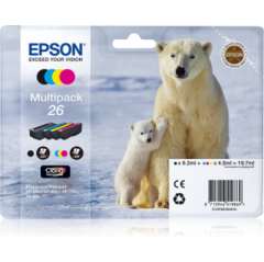 Epson 26 Polar Bear Black CMY Colour Standard Capacity Ink Cartridge 6ml 3x4.5ml Multipack - C13T26164010 Image