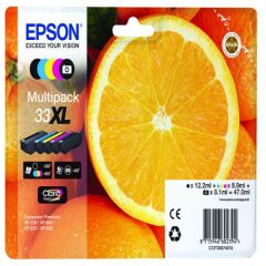 Epson 33XL Oranges Black CMY Colour High Yield Ink Cartridge 12ml 8ml 4x9ml - C13T33574011 Image