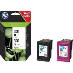HP 301 Black Standard Capacity Tricolour Ink Cartridge 3ml x 2 Twinpack - N9J72AE Image