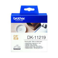 Brother Label Roll 12mm Round 1200 Per Roll Black on White DK11219 Image