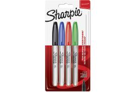 Sharpie Permanent Marker Fine Tip 0.9mm Line Assorted Standard Colours (Pack 4) - 1985858
